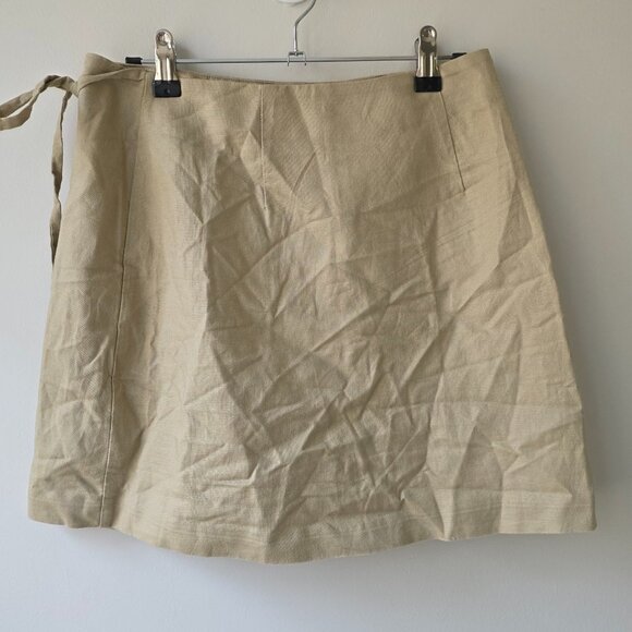 GAP Linen Blend Wrap Skirt | Size XS | Mini Skirt Khaki Button Tie Waist NEW - Picture 9 of 9